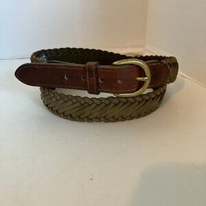 BRIGHTON Women’s Tan Leather Braided Belt Size 42 Brass Buckle.